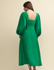 Green Balloon Sleeve Zora Midi Dress