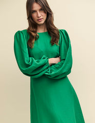 Green Balloon Sleeve Zora Midi Dress
