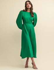 Green Balloon Sleeve Zora Midi Dress