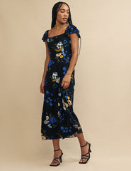 Black Floral Elsie Midi Dress