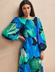 Blue Watercolour Floral Zora Midi Dress