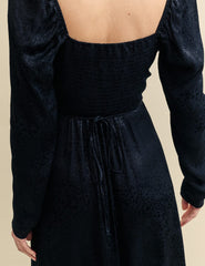 Black Satin Jacquard Abby Midi Dress