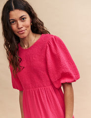 Pink Puff Sleeve Kelsie Midi Dress