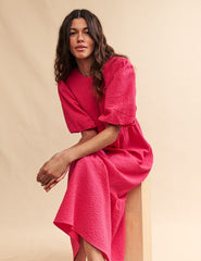 Pink Puff Sleeve Kelsie Midi Dress