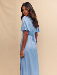 Blue Satin Jacquard Dee Dee Midi Dress