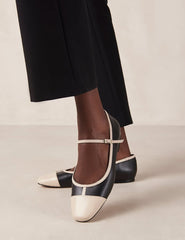 Alohas Agate Leather Black & Cream Ballet Pumps