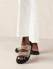 Alohas Taupe Double Strap Suede Sandals