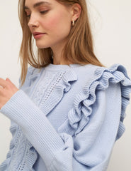 Blue Ruffle & Cable Detail Jumper