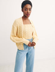Yellow Cotton Cable Stitch Cardigan
