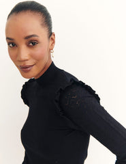 Pointelle and Ruffle Shoulder Top