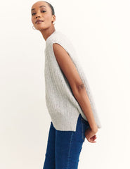 Grey V-Neck Cable Oversized Vest