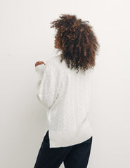 Cream Boyfriend Cable Stitch V Neck Jumper