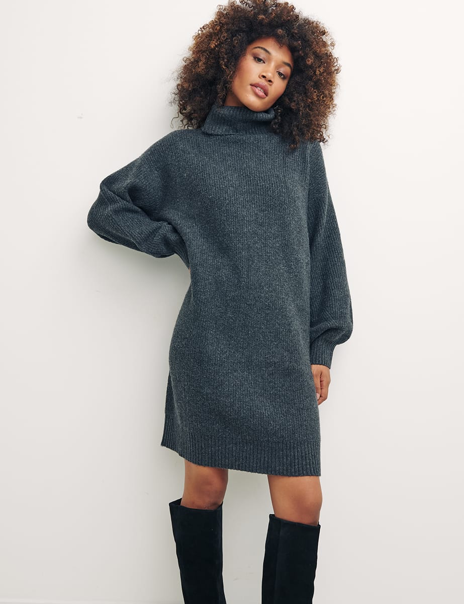Charcoal High Neck Mini Jumper Dress