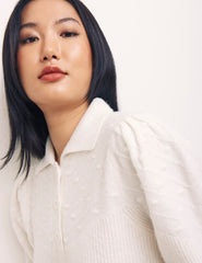 Cream Collar & Placket Bobble Detail Jumper