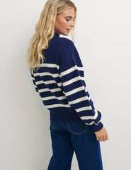 Multi Stripe 1/2 Button Placket Stripe Jumper