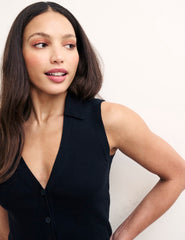 Black Sleeveless Button Through Knitted Top