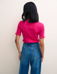 Pink Keyhole & Collar Knitted Top