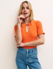 Orange Keyhole & Collar Knitted Top