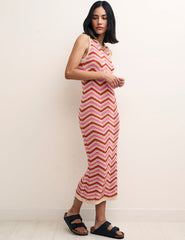 Pink & Orange Chevron Racer Midi Dress
