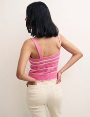 Pink Mock Crochet Stripe Cami