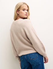 Cream Rib Knit V-Neck Button-Up Cardigan