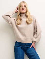 Cream Roll Neck Knitted Jumper