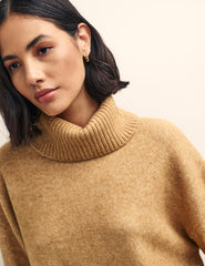 Camel Roll Neck Knitted Jumper