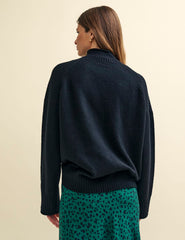 Black Funnel Neck Longline Knitted Jumper