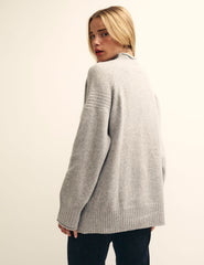 Grey Funnel Neck Longline Knitted Jumper