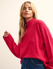 Pink Funnel Neck Longline Knitted Jumper