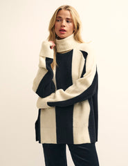 Fearne Cotton Black and Cream Stripe Roll Neck Jumper