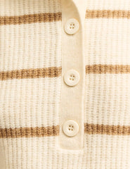 Cream Stripe Knitted Half Button Funnel Neck Jumper