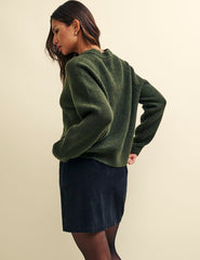 Khaki Green V-Neck Knitted Jumper
