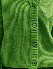Green Rib Knit V-Neck Button-Up Cardigan