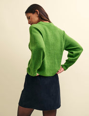 Green Rib Knit V-Neck Button-Up Cardigan