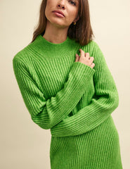 Fearne Cotton Lime Green Funnel Neck Rib Knitted Mini Dress