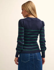 Navy and Green Rib Long Sleeve Knitted Top