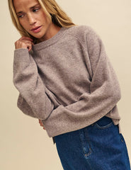 Beige Crew Neck Oversized Merino Wool Jumper