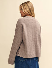 Beige Crew Neck Oversized Merino Wool Jumper