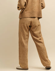 Camel Knitted Wide Leg Trousers
