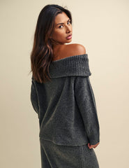 Grey Knitted Bardot Jumper