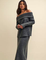Grey Knitted Bardot Jumper