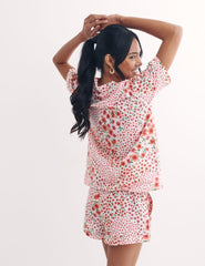 Green and Red Floral Short Sleeve PJ Short Set