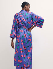 Purple Sahara Floral Long Sleeve Satin Robe