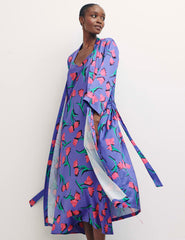 Purple Sahara Floral Long Sleeve Satin Robe