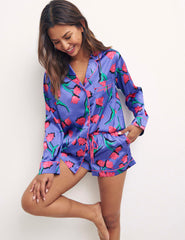 Sahara Floral Purple Long Sleeve Revere Short PJ Set