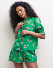 Green Floral Scallop Shorts Pyjama Set