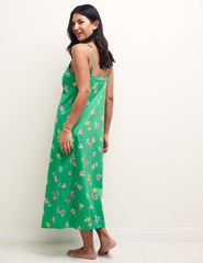 Green Floral Gathered Bust Midi Cami Nightdress