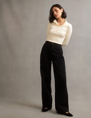 Black Wide Leg Denim Jeans