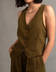 Khaki Green Twill Waistcoat